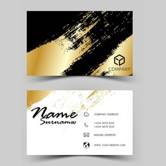 Luxury business card design. Gold and black color on gray background.