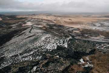 Panorama from the mountain to the north of Iceland
