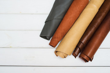 Leather craft. Work table of leather