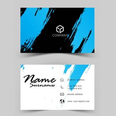 Modern business card design. Inspired by the brush. Blue and black color on gray background.