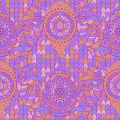 Tribal vintage ethnic arabesque seamless pattern. Violet, purple oriental tiled ornament, boho design. Vector background.