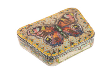 Vintage metal box isolated on white.