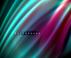 Neon glowing wave, magic energy and light motion background. Vector wallpaper template