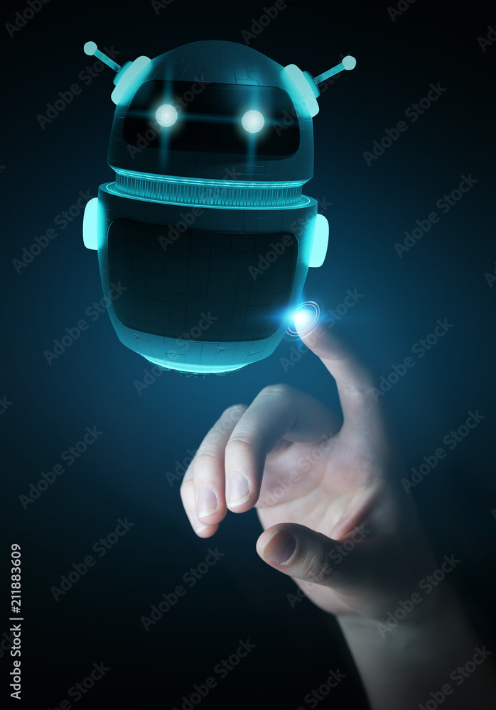Aufkleber Businesswoman using digital chatbot robot application 3D rendering