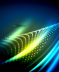 Obraz premium Neon glowing techno lines, hi-tech futuristic abstract background template with square shapes
