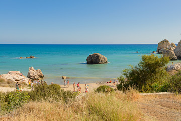 May 1, 2014: Tourists visiting the birthplace of the goddess of love Aphrodite. Cyprus.
