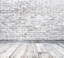 old white room with brick wall, vintage background