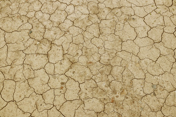The cracked, dried earth is yellow. A desert without water. Arid ground. Thirst for moisture on a lifeless space. Ecological situation in the world. Saving water and natural resources. 