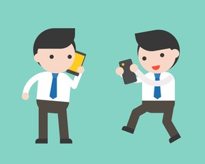 Businessman and gadget such as cellphone, tablet, flat design ready to use character