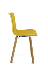 Yellow Plastic Modern Chair with Wood Legs Side View