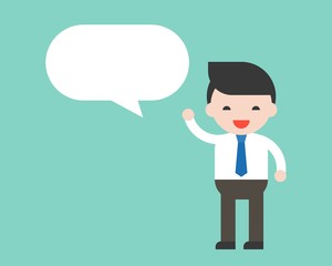 Businessman and blank speech bubble for use as template of poster, banner, ready to use character