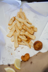 Take away meal of seafood and chips
