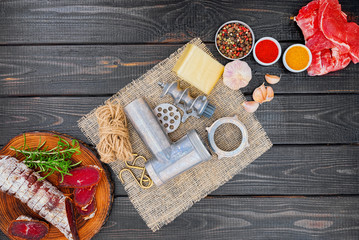 Ingredients of the production of cured sausage.