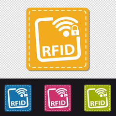 RFID Buttons - Four Colorful Square Icons - Vector Illustration - Isolated On Transparent And Black Background