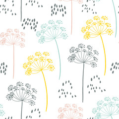 Vector organic floral seamless abstract background, botanical motif, freehand doodles pattern.