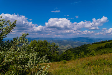Fototapeta na wymiar beautiful panorama of a mountain lawn on a cloudy day