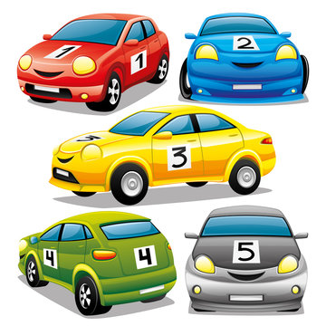 Set of cars on a white background.