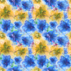 Floral Watercolor Pattern. Summer Vintage Flower Print. Modern Dress Design. Bud Repeating Wallpaper Design. Meadow Flowers Illustration. Spring Illustration for Textile. Exotic Flower. Hibiscus.