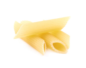 Dry penne pasta isolated