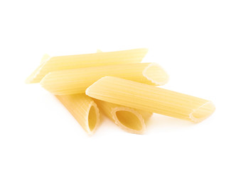 Dry penne pasta isolated