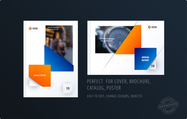 Brochure design rectangular template. Colourful modern abstract set, annual report with shapes for branding.