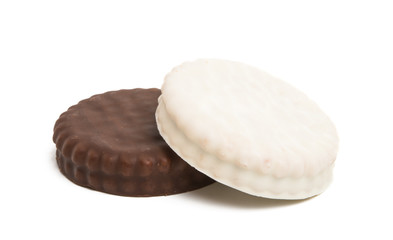 chocolate biscuit sandwich in chocolate glaze isolated