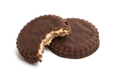 chocolate biscuit sandwich in chocolate glaze isolated