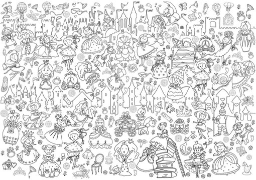 Coloring. Poster. Fairies, princesses