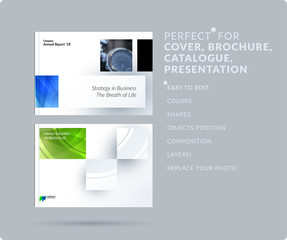 Square design presentation template with colourful rectangles shadows. Abstract vector set of modern horizontal banners