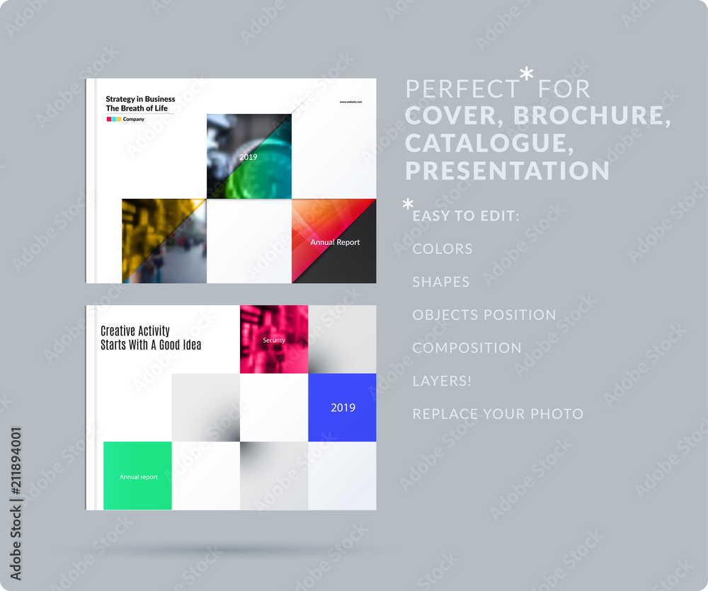 Poster square design presentation template with colourful rectangles shadows. abstract vector set of modern