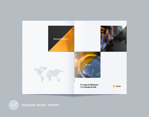 Abstract double-page brochure design rectangular style with colourful rectangles for branding. Business vector presentation broadside.