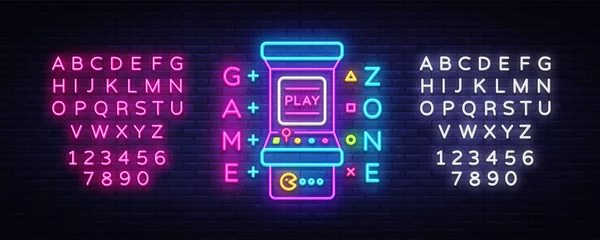 Fotobehang Game Zone Logo Vector Neon. Game Room neon sign board, design template, Gaming industry advertising, Gaming Machine vector, light banner, bright neon design element. Vector. Editing text neon sign © Ivan