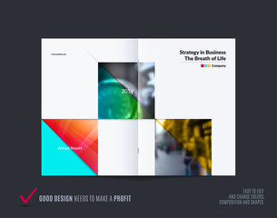 Abstract double-page brochure design rectangular style with colourful rectangles for branding. Business vector presentation broadside.