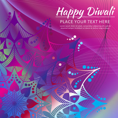 Happy Diwali invitation card. Vector mandala on the calorful beckground.
