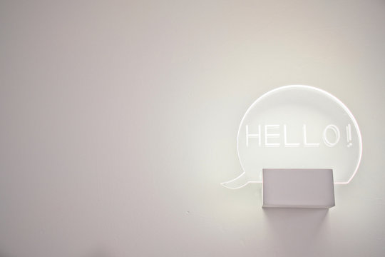 Lamp with hello writing