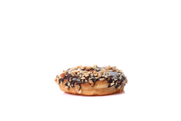 Chocolate and almond Donut isolated on white background