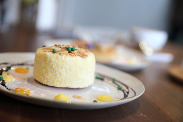 Japanese cheese cake on wood background