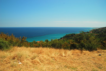 Aerial view of Platamonas town in Pieria, Greece. Platamon is as a touristic resort
