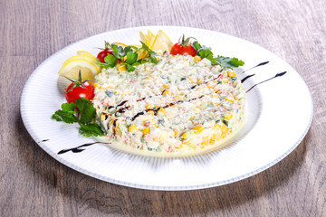 Salad with crab surimi