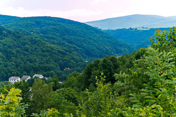 village in the Polonina surrounded by Carpathian forests