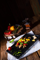 rustic vegetable shashlik with green asparagus and paprika