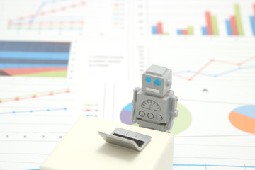 ロボットとパソコンと表　人工知能イメージ