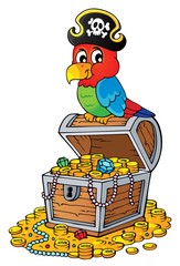 Obraz premium Pirate parrot on treasure chest topic 2