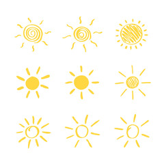 Set of hand drawn sun. Vector