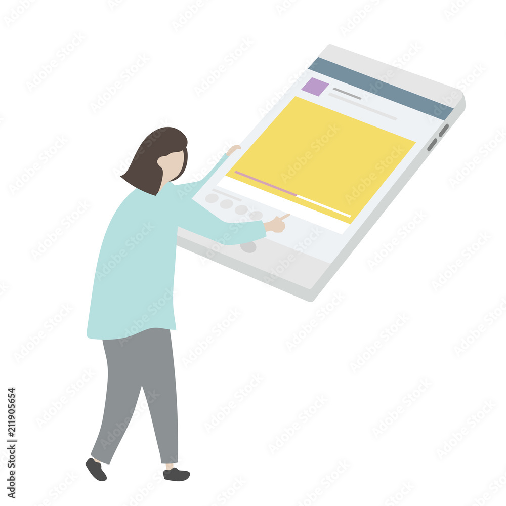 Poster illustration of a character using a digital tablet