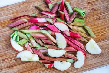 Ingredients for homemade rhubarb and apple crumble