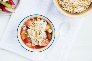  Rhubarb and apple compote with coconut yogurt and oatmeal