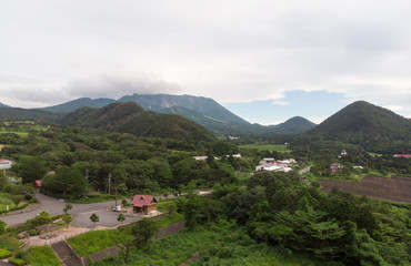 Fototapeta na wymiar Aerial view of Mt. Daisen in Tottori on cloudy day