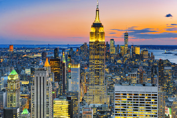 Night view of Manhattan from the skyscraper's observation deck. New York.