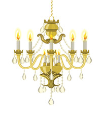 Golden vintage chandelier. Vector chandelier. Chandelier with candles. Vector illustration